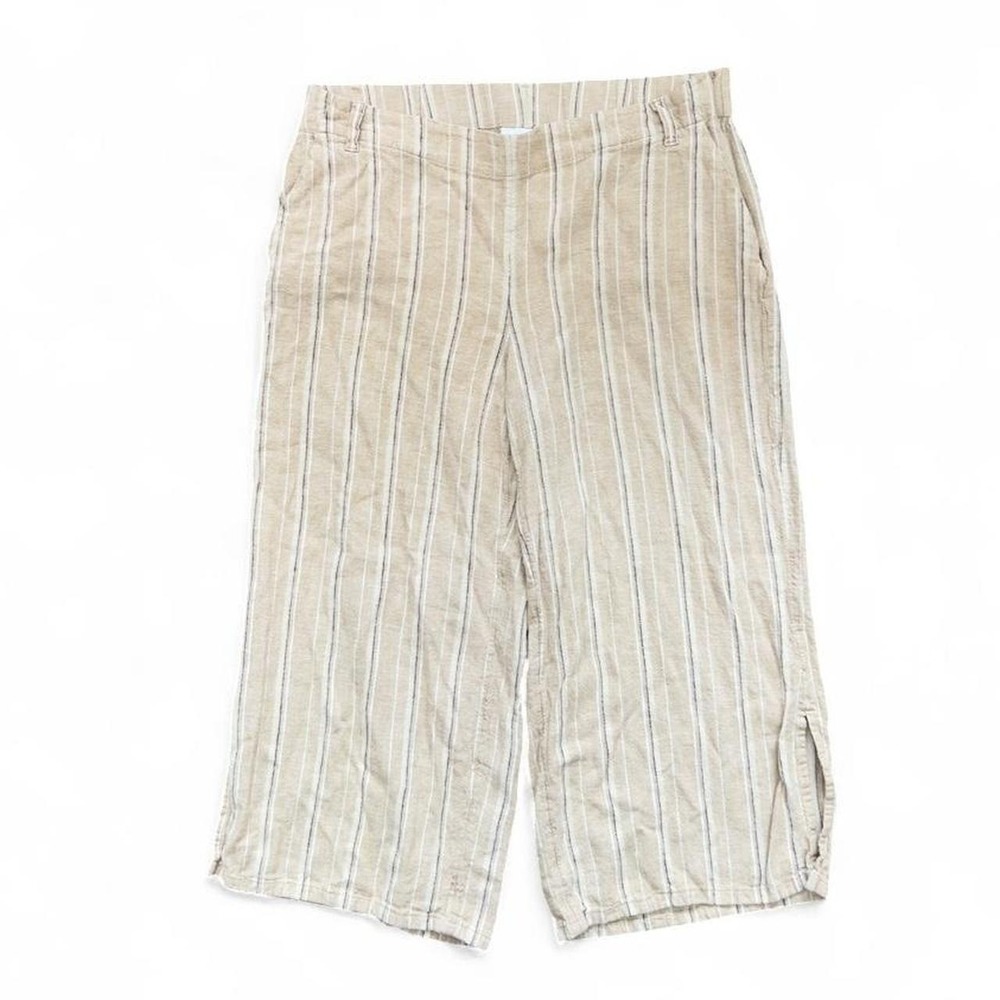 J. Jill Striped Linen Crop Pants Elastic Pull On MP Vacation Career Minimalist